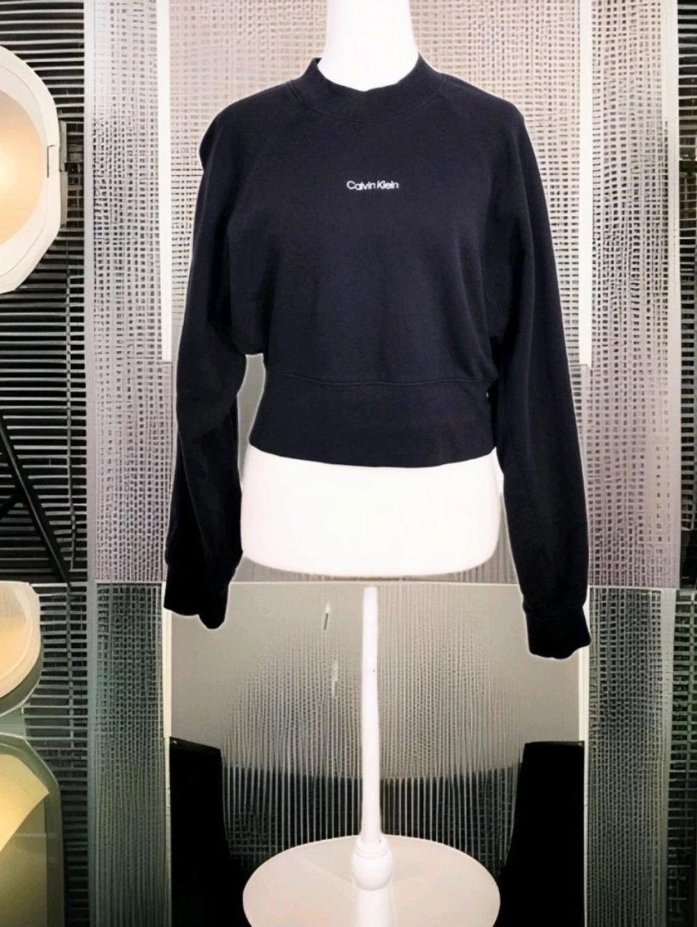 Calvin Klein Black Cropped Crew Sweatshirt
